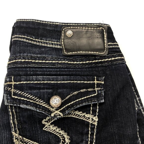 Silver Natsuki Flap Womens 29x31 (Hem) Dark Blue Denim Jeans Bootcut Embroidered - Picture 6 of 9
